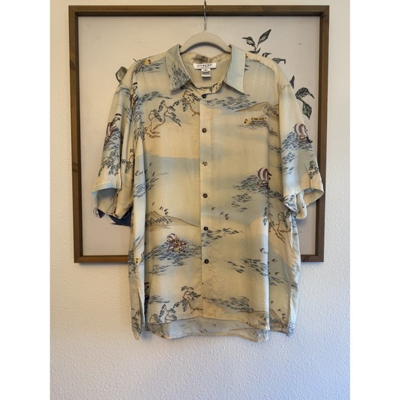 Citron Other - VTG Citron Santa Monica Men's Short Sleeve Silk Shirt – Cream & White Size L